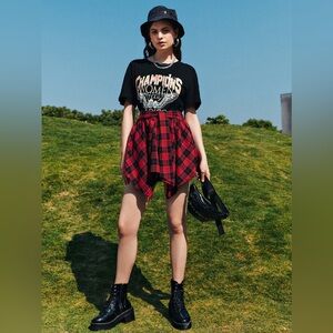 Knot Front Asymmetrical Plaid Skirt